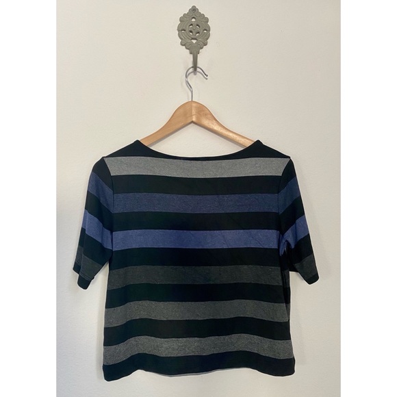 Three Dots • Professional Multi Colored Striped Quarter Sleeve Black Top - Picture 8 of 12